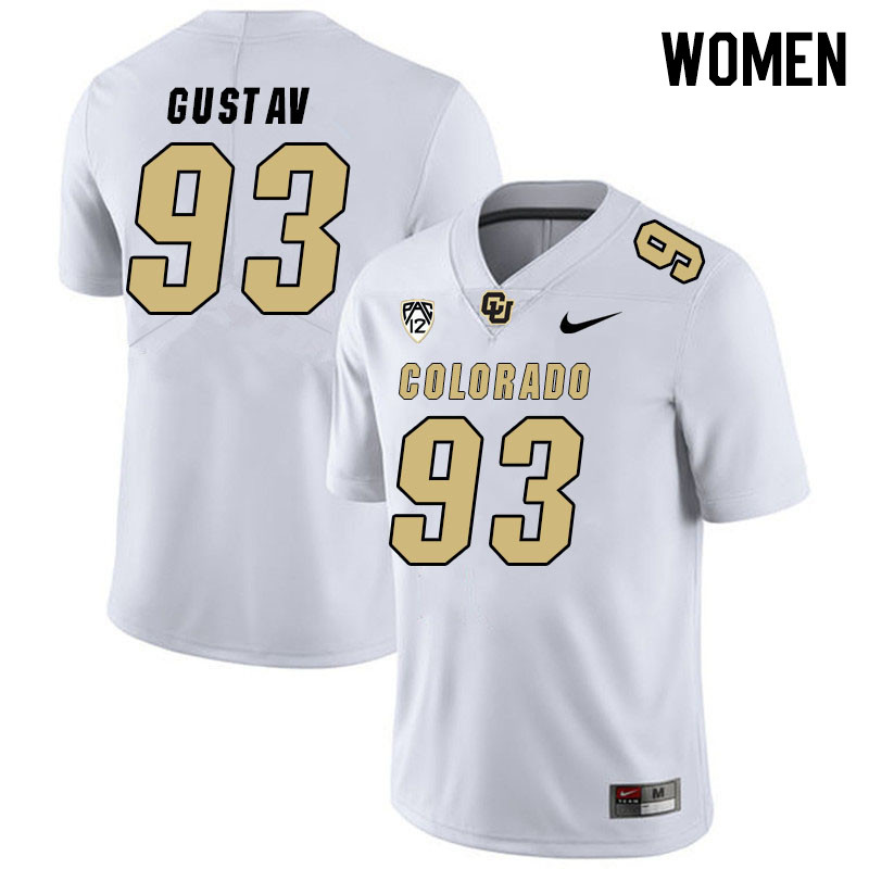 Women #93 Joshka Gustav Colorado Buffaloes College Football Jerseys Stitched Sale-White - Click Image to Close